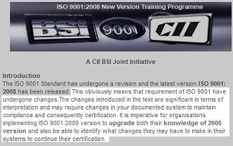 BSI India website snippet BSI India's misleading hype re: ISO 9001:2008