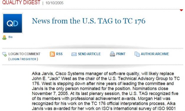 Quality Digest’s Reporting of Alka Jarvis’ “Election” in 2005