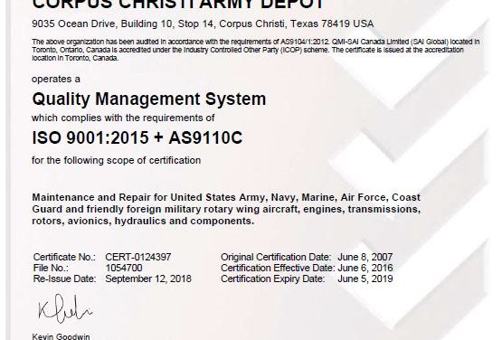 Two Arrested at AS9110 Certified Army Depot for Falsification of Helicopter Repair Records
