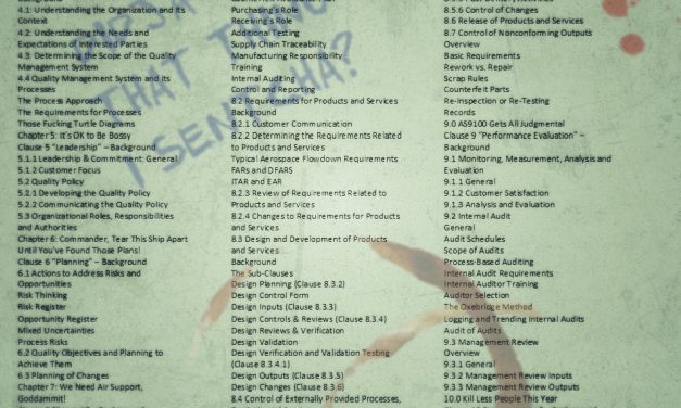 Surviving AS9100 Now At Printers, Here’s the Table of Contents