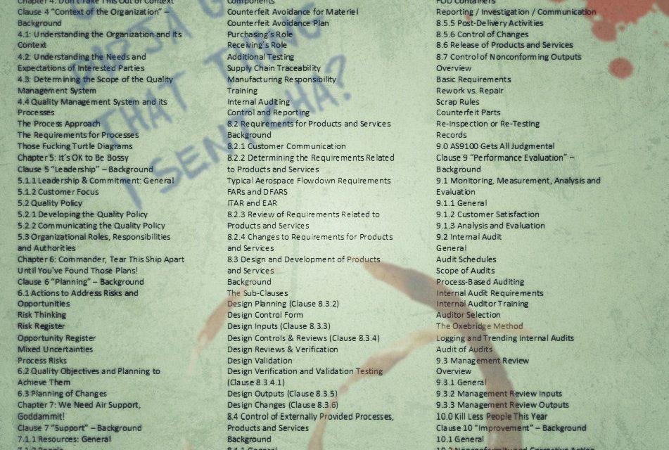 Surviving AS9100 Now At Printers, Here’s the Table of Contents