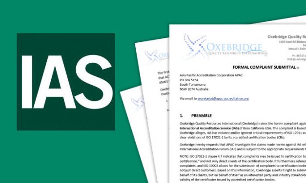 Oxebridge Files Massive Complaint Against Accreditation Body IAS
