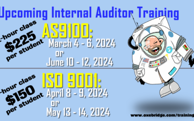 New Dates for Oxebridge ISO 9001 and AS9100 Internal Auditor Classes