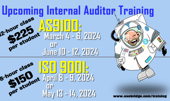 New Dates for Oxebridge ISO 9001 and AS9100 Internal Auditor Classes