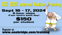 ISO 9001 Internal Auditor Training Class: Sept 16 & 17