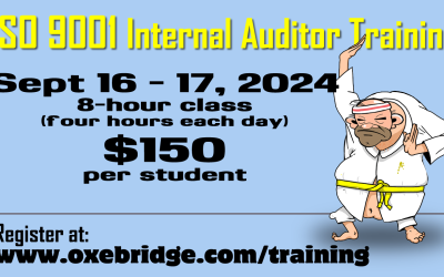 ISO 9001 Internal Auditor Training Class: Sept 16 & 17