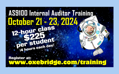Next AS9100 Auditor Training: October 21 – 23