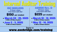 Internal Auditor Training Dates Added for 2025