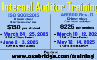 Internal Auditor Training Dates Added for 2025
