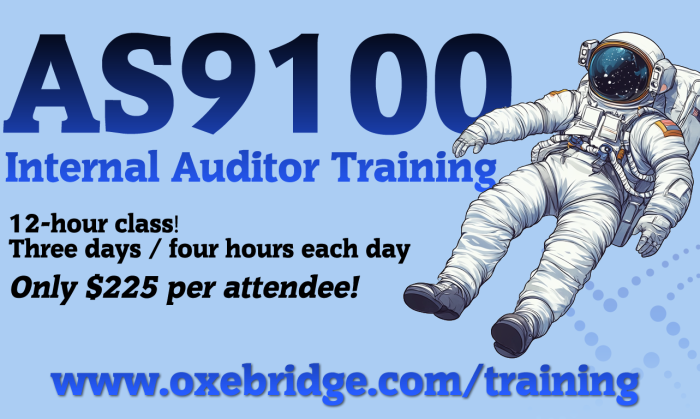 Seats Open for AS9100 Internal Auditor Class, Nov 4 – 6 (2026)
